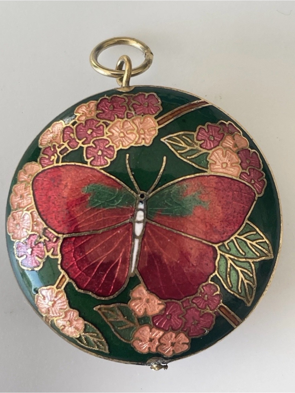 Vintage Cloisonné Puffy Pendant Butterfly Enamel Pendant Double Sided